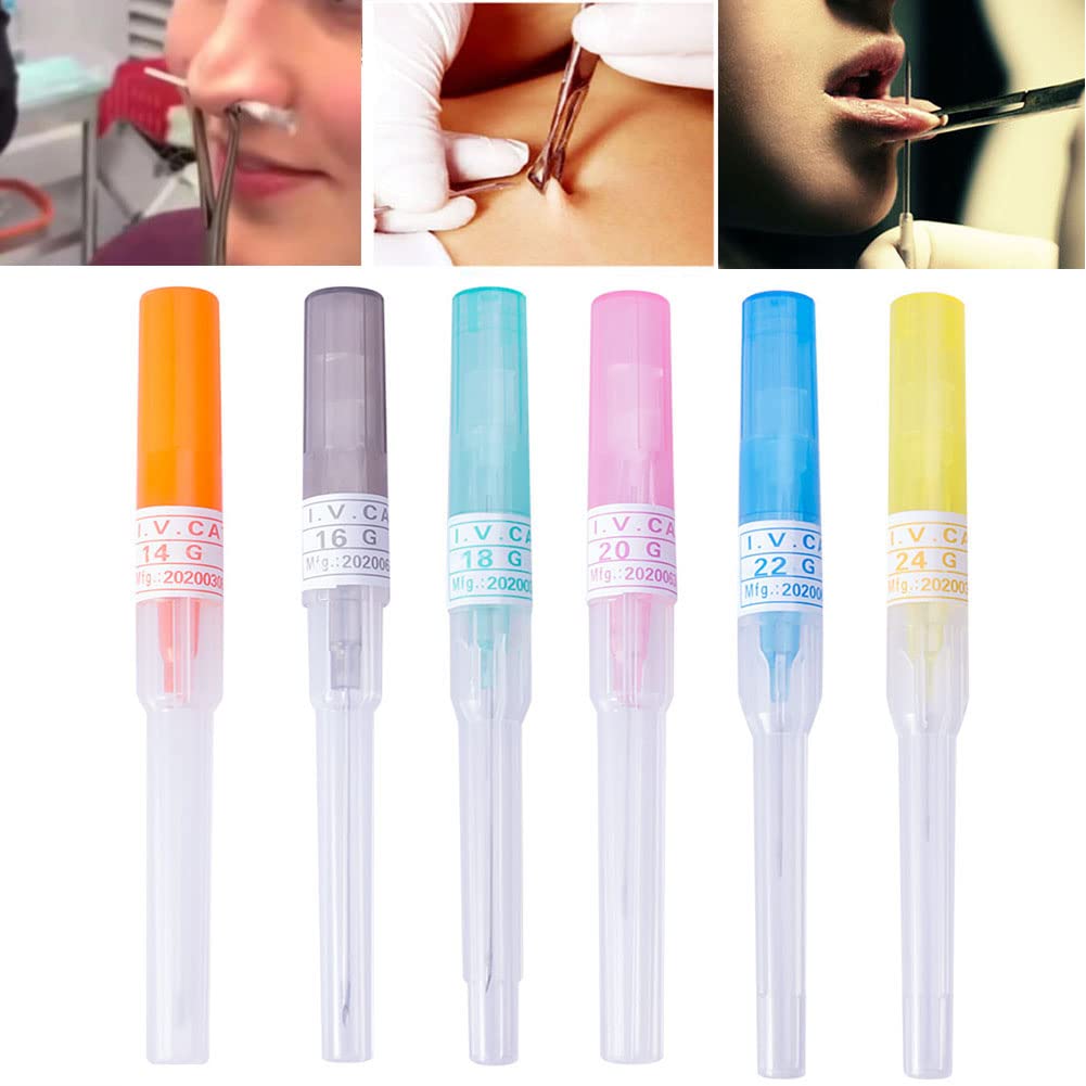 50 agujas de perforación de catéter, agujas huecas de 0.94 oz, agujas IV con catéter para el cuerpo, kit de piercings para oreja, nariz, labio,