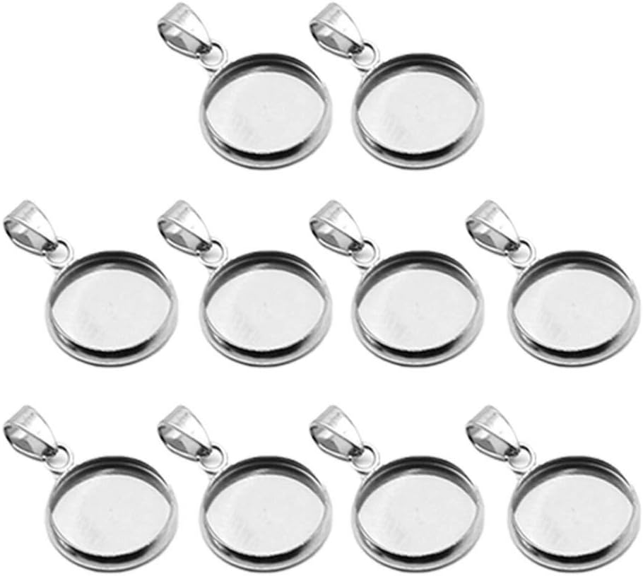 Juego de 20 bandejas colgantes de acero inoxidable, cabujones redondos, biseles, base en blanco, para fotos, collares, pulseras, joyería (plata,
