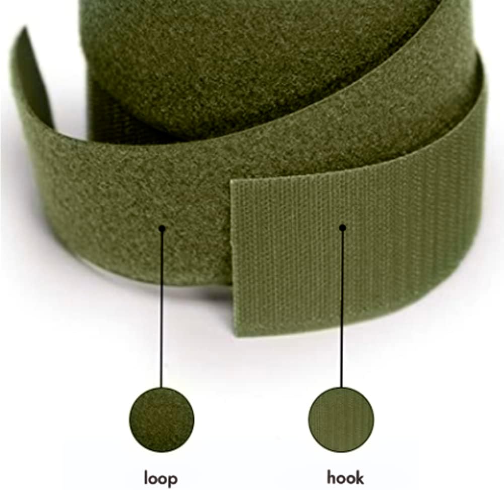 Cinta de gancho y bucle de 2 pulgadas de ancho, color verde oliva, no adhesiva, 1 yarda de longitud, cinta de nailon verde oliva, juego de