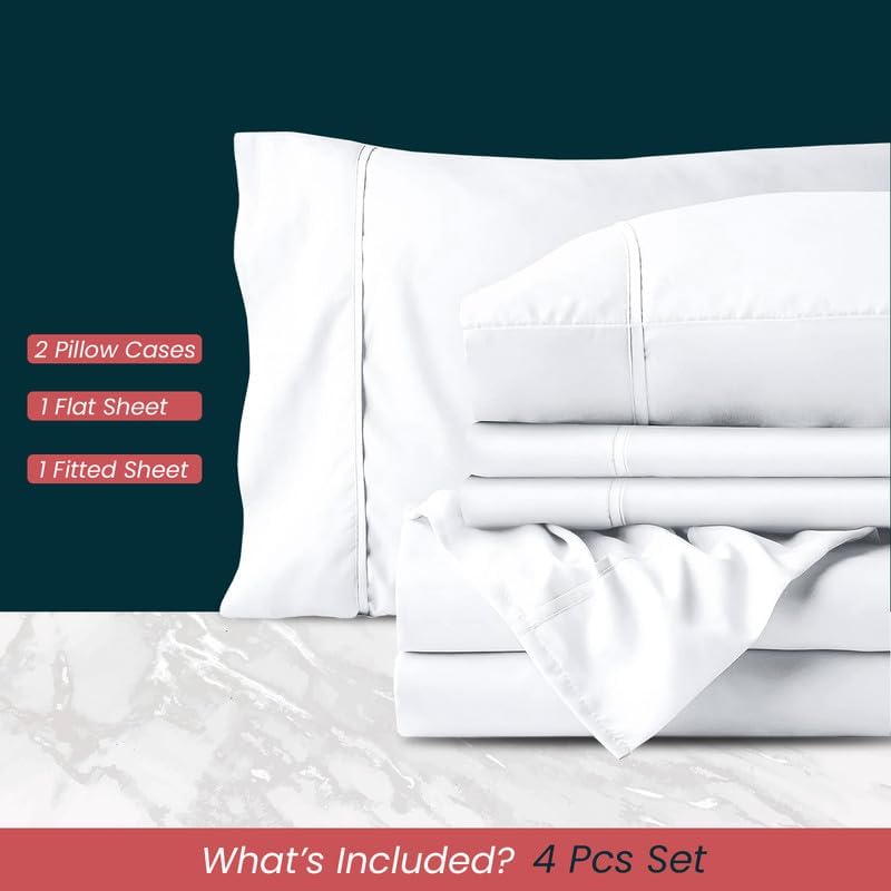 Juego de sábanas de 1000 hilos 100% algodón egipcio tamaño King para cama, juego de ropa de cama transpirable de fibra larga, color blanco, calidad