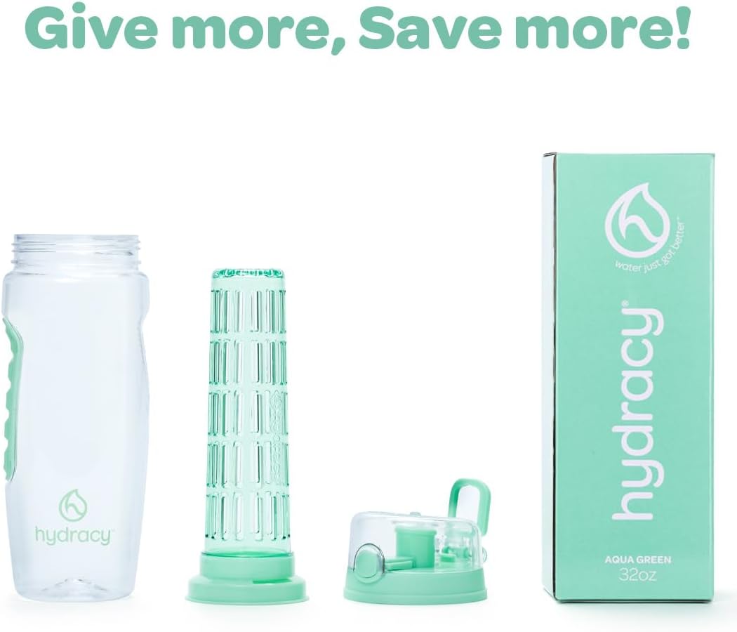 Hydracy – Botella de agua deportiva con infusor de frutas, 32 onzas, barra de infusión de longitud completa y marca de tiempo + regalo de libro