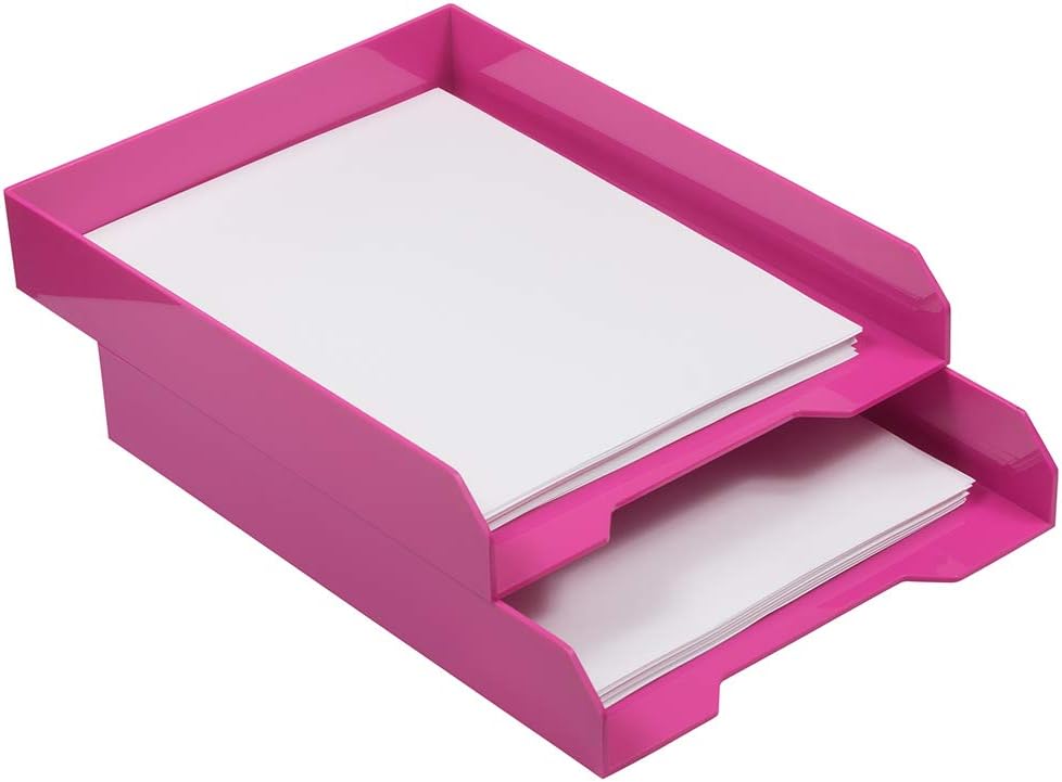 JAM PAPER Bandejas de papel apilables, color rosa, bandeja organizadora de documentos de escritorio, cartas y archivos, se venden individualmente