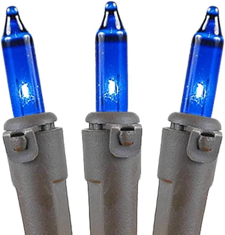 Novelty Lights Juego de 100 mini tiras de luces navideñas azul claro, cable marrón, para interiores y exteriores, certificación UL, 50 pies de largo