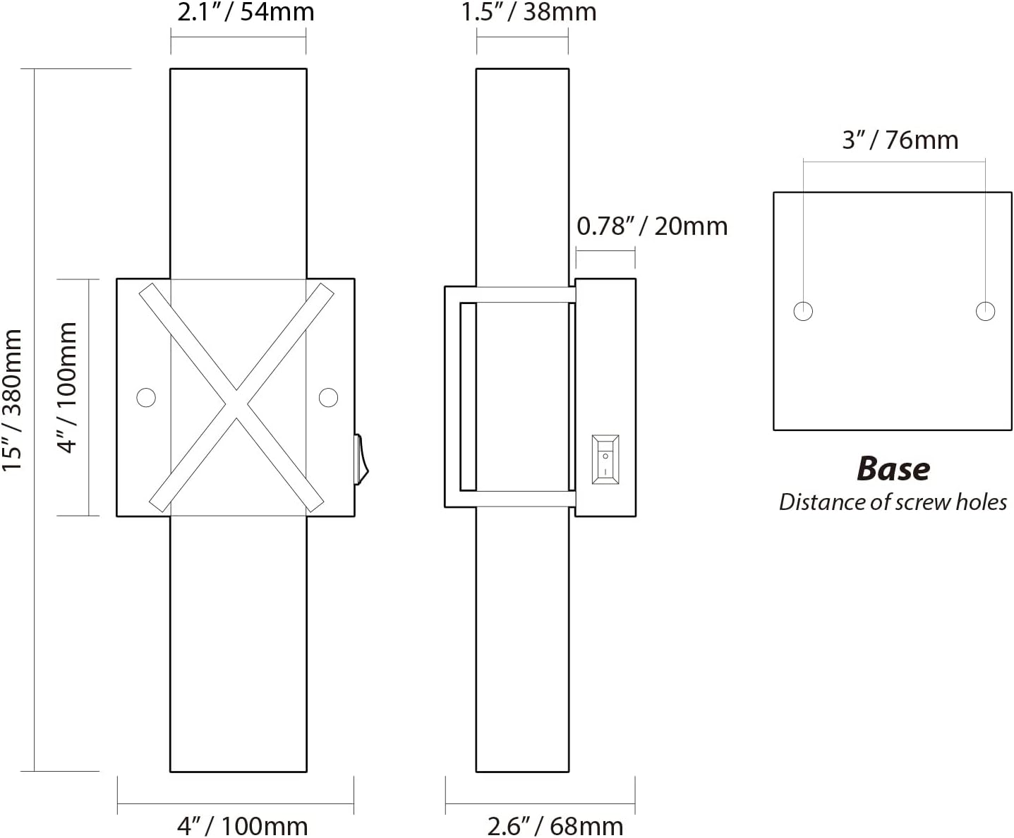 Dream lighting Lámpara LED de 12 V, lámpara de pared con interruptor, acabado plateado champán, 3500 K, 15 pulgadas