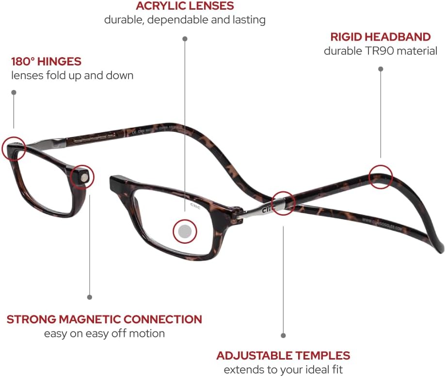 Clic – Anteojos de lectura magnéticos, para computadora, lentes reemplazables, varillas ajustables, originales (tamaño pequeño-mediano)