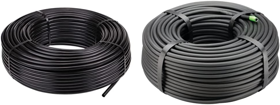 Raindrip Tubo de suministro de polietileno negro de 58 pulgadas (500 pies) y Rain Bird Tubo de distribución en blanco de 14 pulgadas (T22-250S)