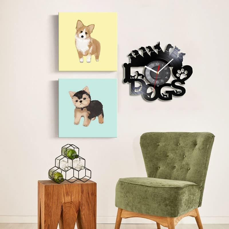 Reloj de pared de vinilo, diseñado para mascotas y perros, con función de luz nocturna LED, es un regalo para los amantes de las mascotas.