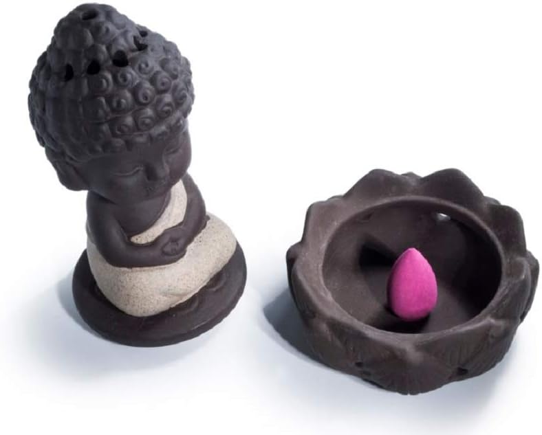 DMtse Lindo Buda de cerámica Zen meditación sentado estatuas de loto estatuas de Buda, quemador de incienso, tablero de cenizas, aromaterapia para