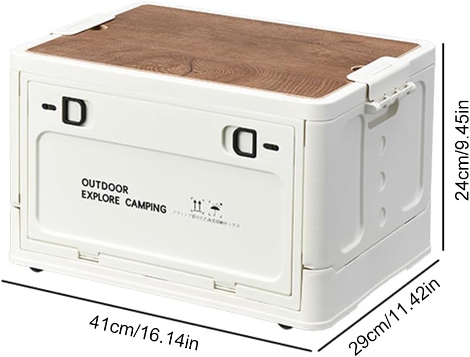 Contenedores de almacenamiento plegables para campamento, caja de almacenamiento apilable con tapa de madera y ruedas, cajón de almacenamiento de