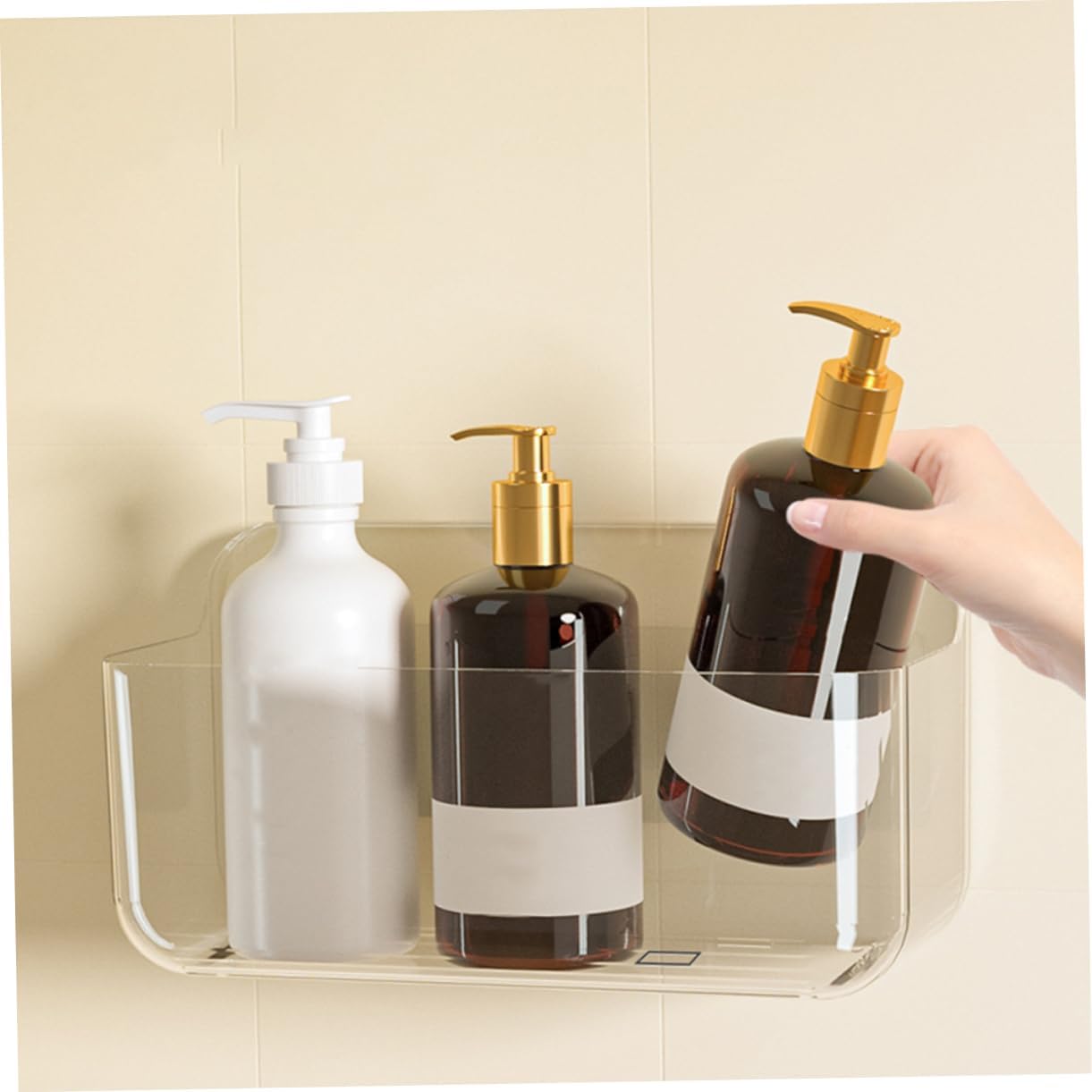 COOLHIYA Estante de pared para baño, estantes transparentes para pared, sin perforación, estantes flotantes transparentes, organizador de ducha,