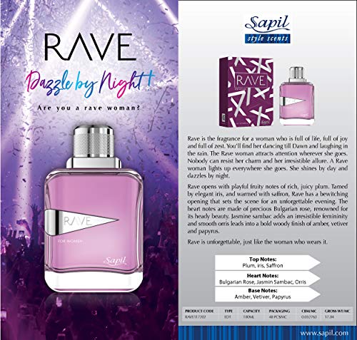 Sapil Perfumes “Rave for Women” – Aroma tentador de larga duración para todos los días de Dubai – Aroma floral dulce afrutado – Fragancia en aerosol