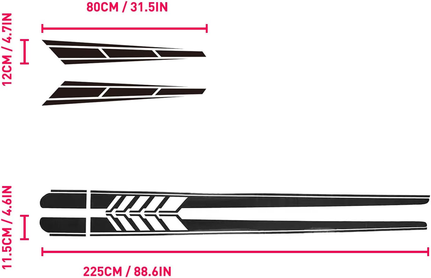 Universal Car Side Stripes Decals & Hood Stickers, Racing Stripes Decals for Cars Body, Auto Side Stickers Stripes, Car Door Decal for All Cars SUV