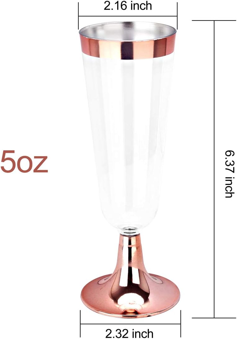 bUCLA 280 platos de plástico de oro blanco y rosa con cubiertos de plástico de oro rosa y vasos de plástico desechables y copas de champán de