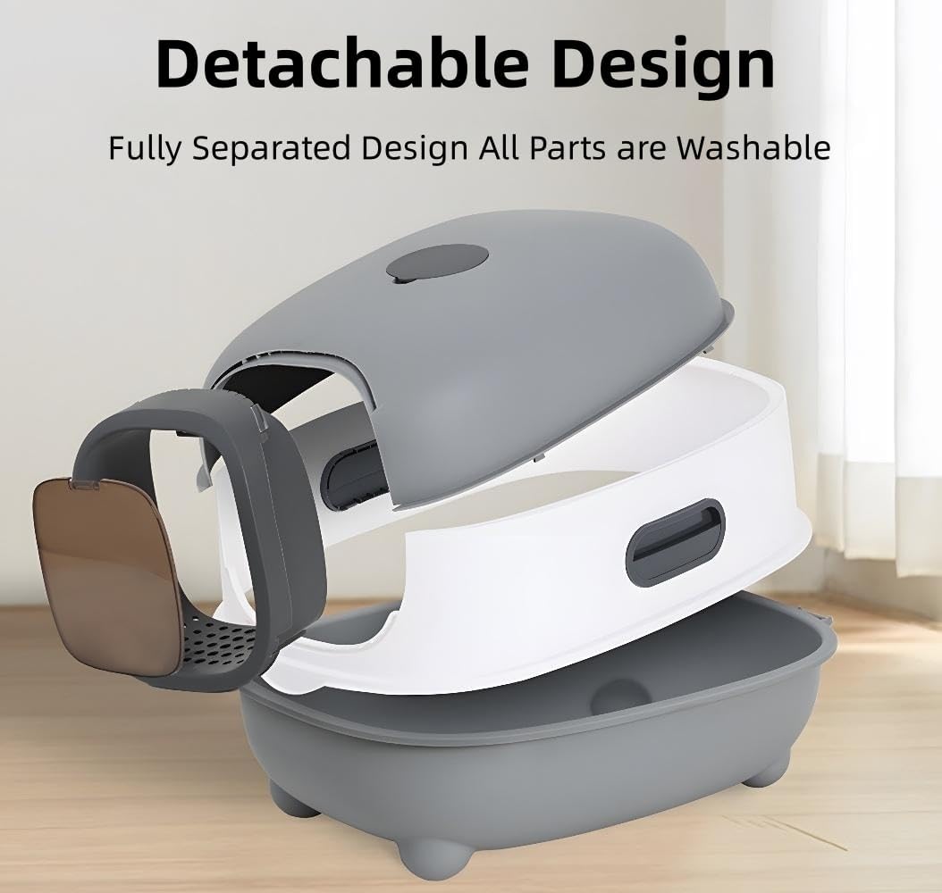 Caja de arena para gatos, bandeja de arena grande para gatos con luz UV, bandeja de arena para gatos con tapa, bandeja de arena cerrada para gatos