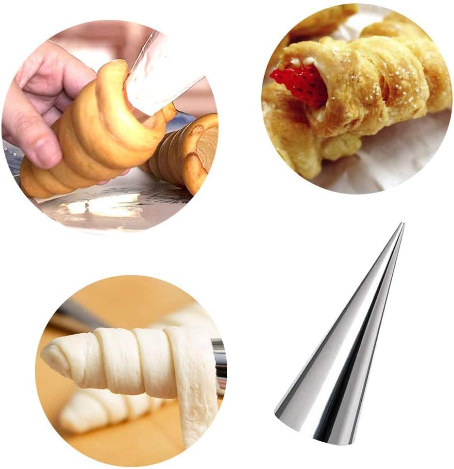 AMBESTAR Juego de 30 moldes de cuernos de crema, grandes de acero inoxidable Canolis Forms Cannoli Kit para hornear canolis, cáscara de croissant,