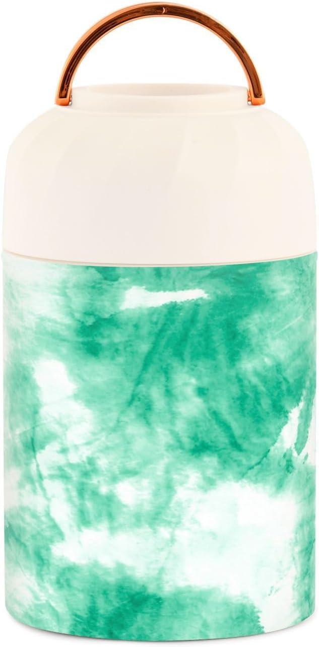 Tarro de comida verde Tie Dye con cuchara de acero inoxidable aislado al vacío contenedor de alimentos de 17 oz termo de alimentos para alimentos