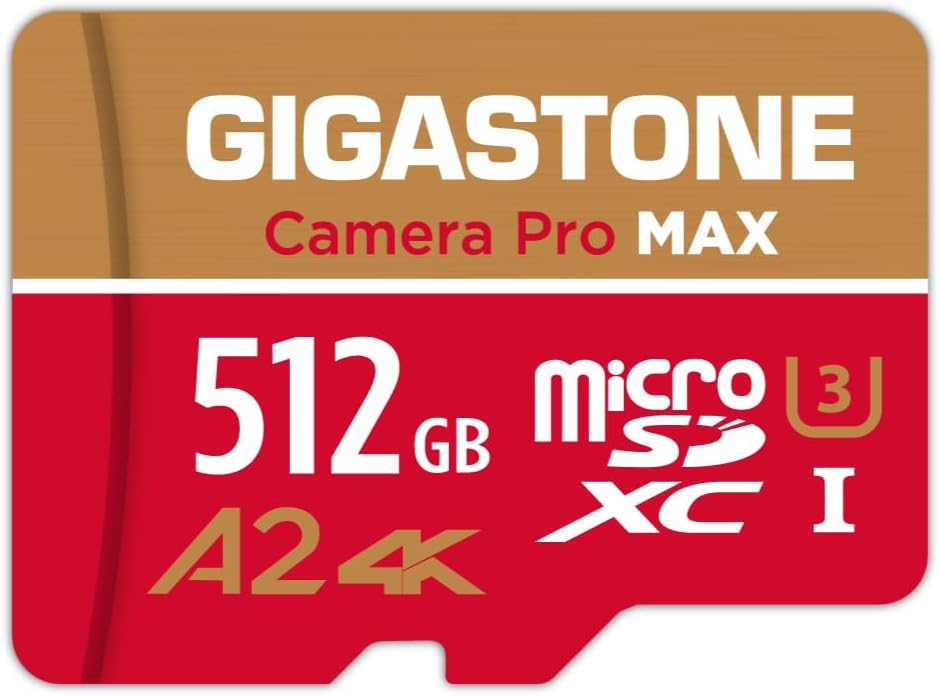 Recuperación de datos gratuita de 5 años GIGASTONE Tarjeta Micro SD de 512 GB, cámara 4K Pro MAX, tarjeta de memoria MicroSDXC A2 V30 para Gopro,