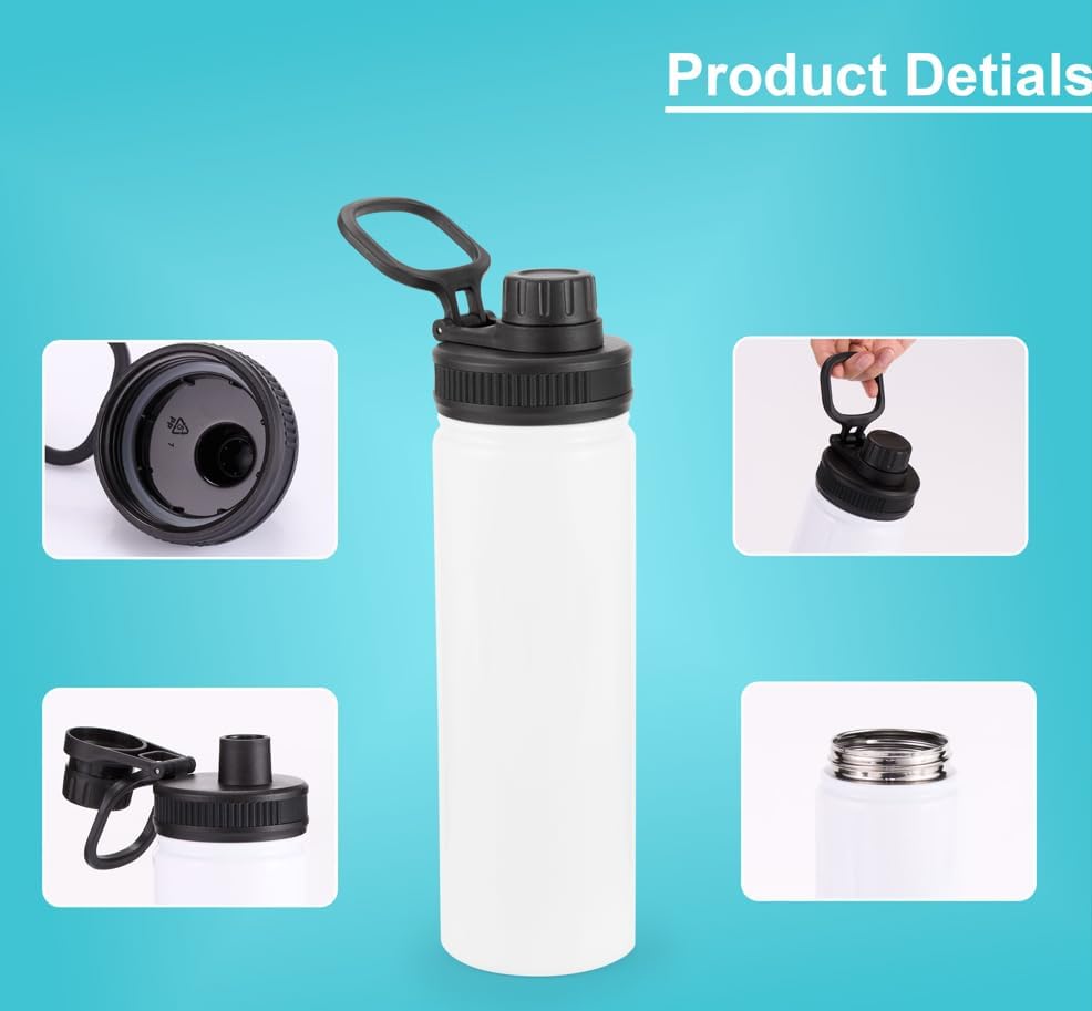 Botella de agua de sublimación en blanco con asa y tapa de boquilla, paquete de 6, botellas de agua personalizadas de 24 onzas, a granel, acero