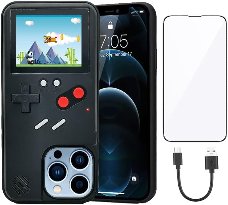 KJArrow Gameboy – Funda para iPhone 13, diseño retro con 36 colores para iPhone 13, color negro