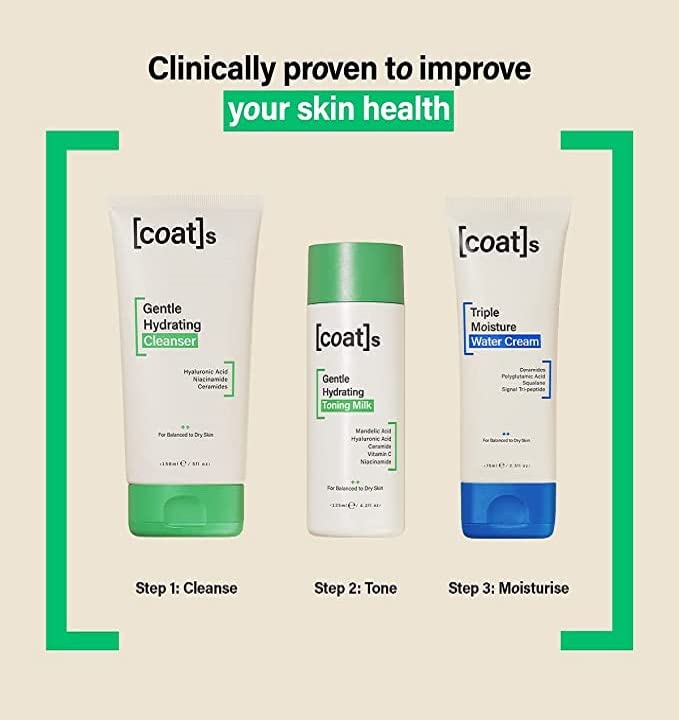 Coats Paquete de cuidado de la piel, limpiador facial hidratante suave + tóner + hidratante facial. Set de cuidado de la piel para mujeres y hombres