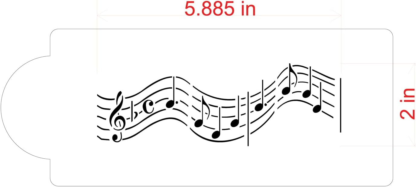 Designer Stencils C158t – Plantilla para pastel de notas musicales (versión corta), beigesemitransparente, 2.5 x 6 pulgadas