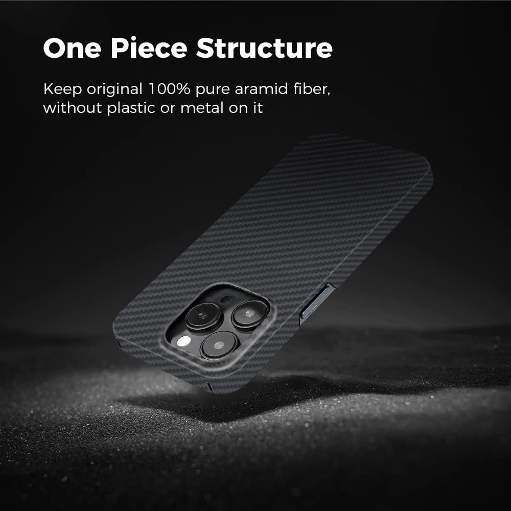 MONOCARBON Funda de fibra de aramida real para iPhone 14 Pro de 6.1 pulgadas, compatible con Magsafe Ultra delgada y ligera, antiarañazos, aramida