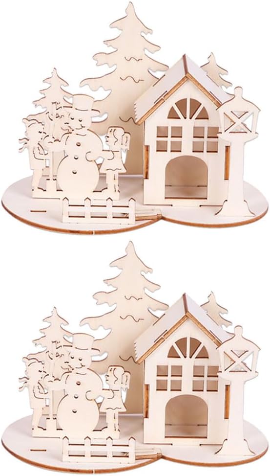 NOLITOY 2 piezas de decoración de mesa de comedor, rompecabezas de madera 3D, rompecabezas de Navidad, decoración de escritorio de Navidad, adorno