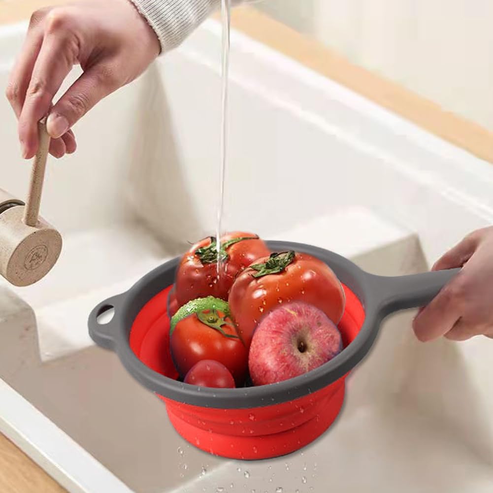Colador plegable para cocina, 3 tamaños, juego de cestas de colador plegable de silicona con asas, escurridor redondo para lavar frutas, alimentos y