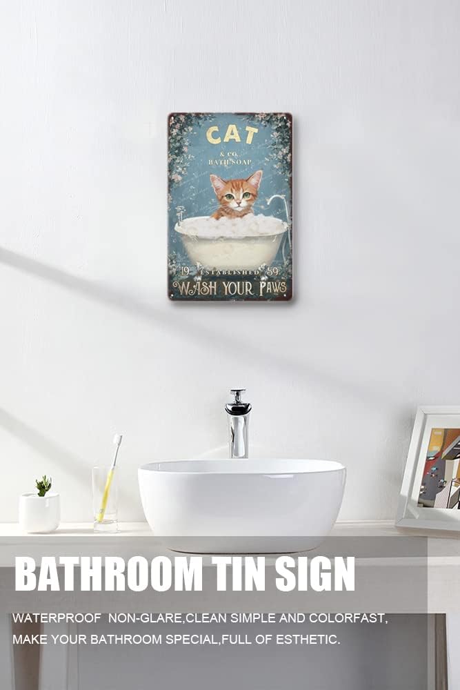 Zomyto Divertido arte de pared de gato en la bañera, impresiones en lienzo para decoración de pared, letrero de baño de gato, rústico, decoración de