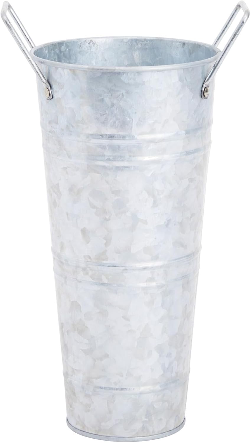 Farmlyn Creek Paquete de 4 cubos de flores galvanizados de 10 pulgadas con asas para decoración de granja de estilo rústico, jarrones de metal para