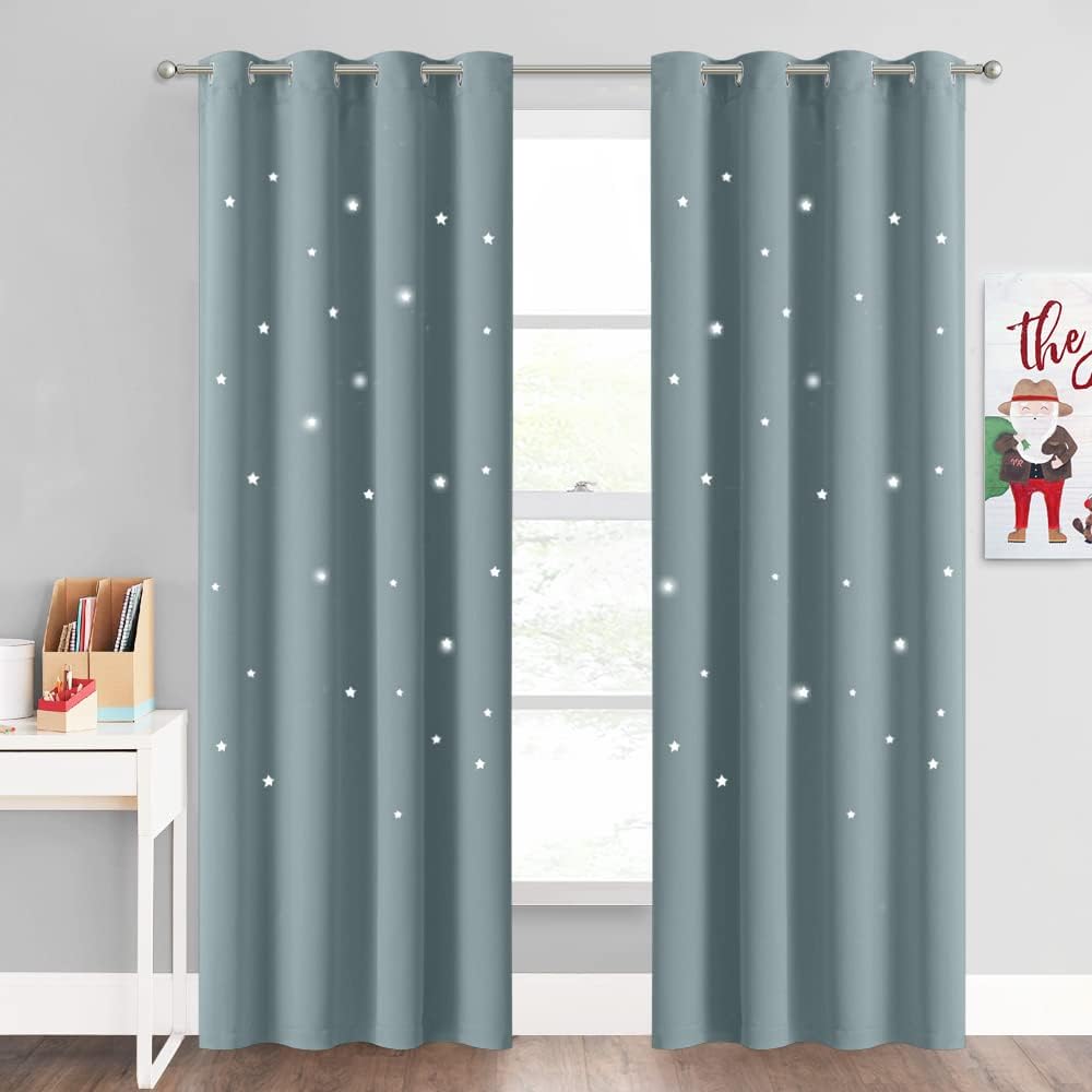NICETOWN Cortinas opacas para dormitorio, con aislamiento térmico y ojales, estampado de estrellas, cortinas para oscurecer la habitación, para