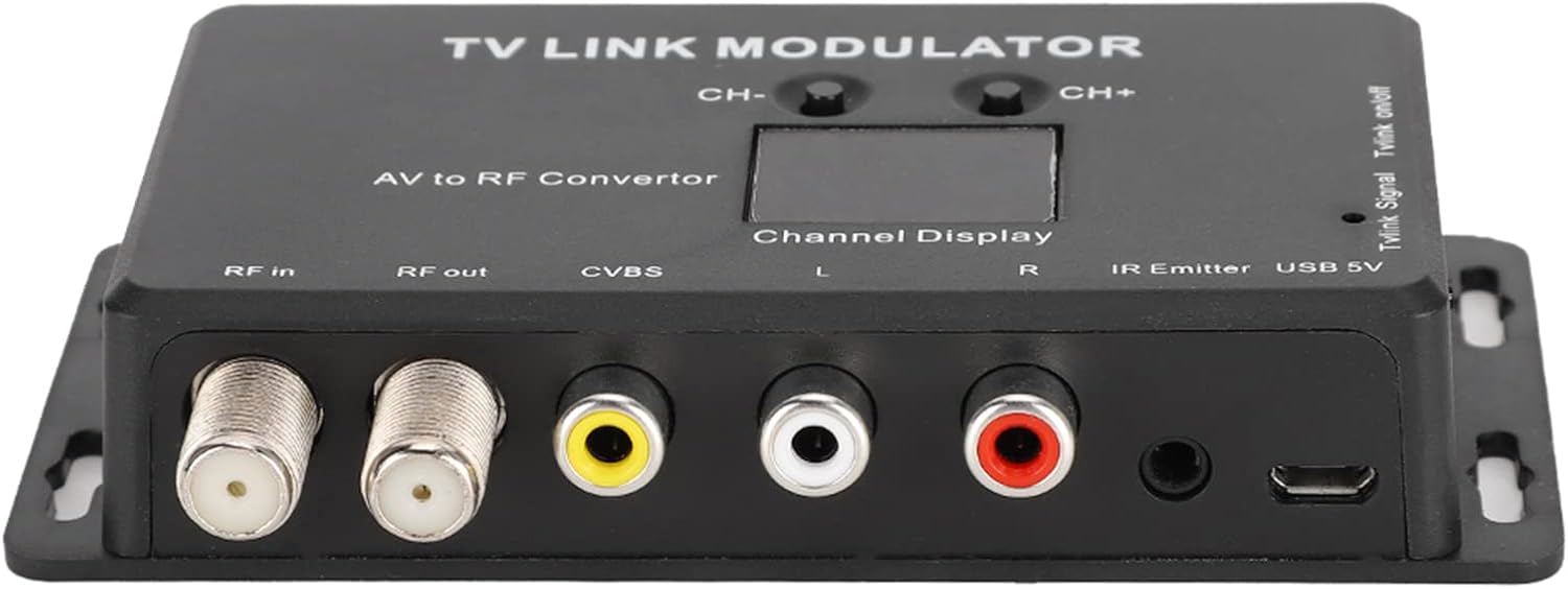 Modulador UHF, modulador de enlace de TV TM70, convertidor AV a RF, extensor IR con pantalla de canal, modulador RF para TV con cable de carga USB