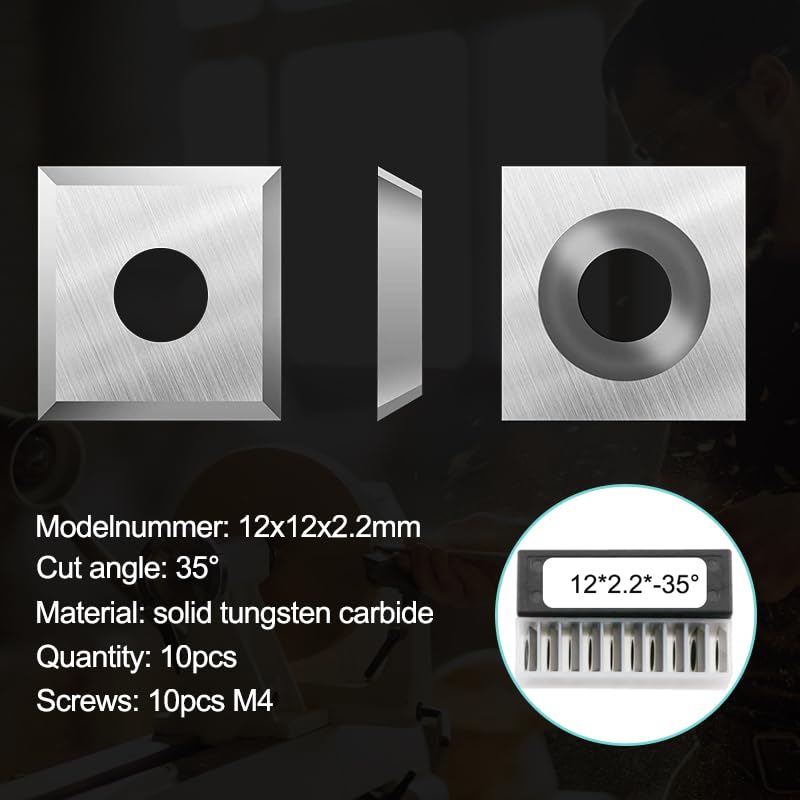 Insertos cuadrados de carburo de 0.472 in 0.472 x 0.472 x 0.087 in Torno de madera Herramientas de torneado para reemplazo CNC Spoilboard Surfacing