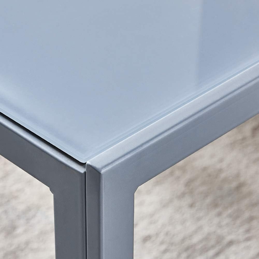 Mesa de comedor de vidrio gris rectangular con patas de metal Marco de metal Mesa de cocina de vidrio para 4 personas (gris)