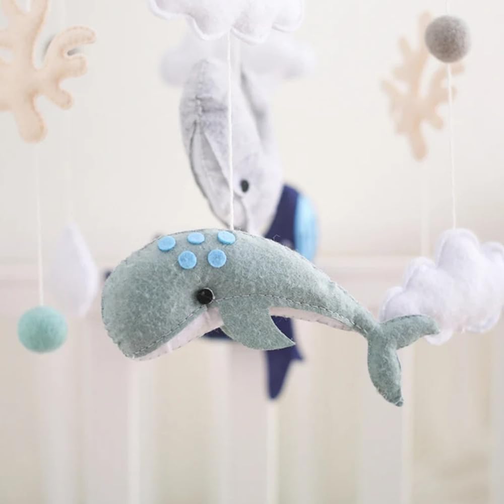 Cama de bebé móvil Baby Wind Chime Craturas marinas, nubes 3D peces móvil campanilla de viento móvil, cama de bebé colgante juego móvil para
