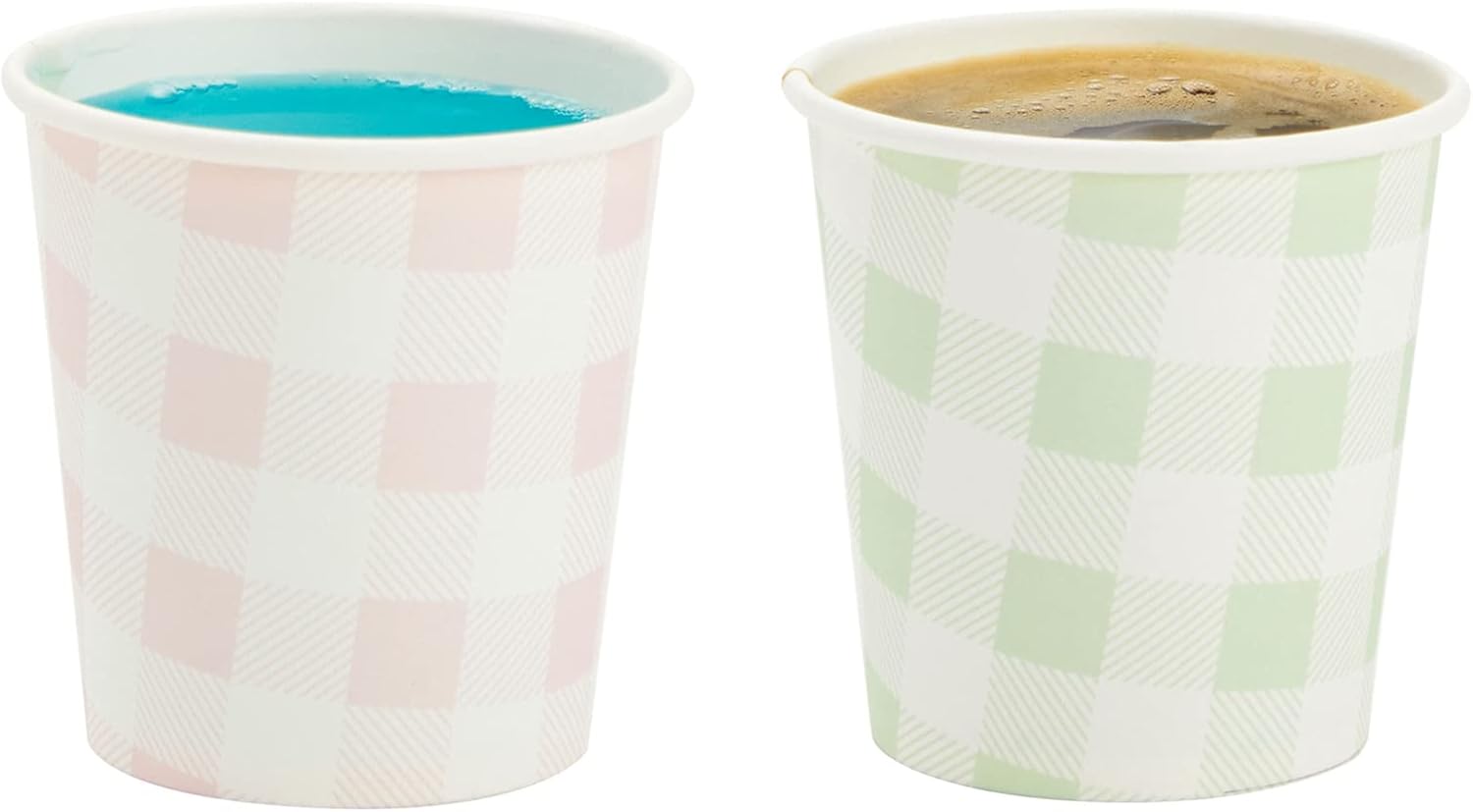 Sparkle and Bash Paquete de 100 mini vasos de papel desechables para expreso, enjuague bucal, café (4 onzas, 4 diseños de guingham)
