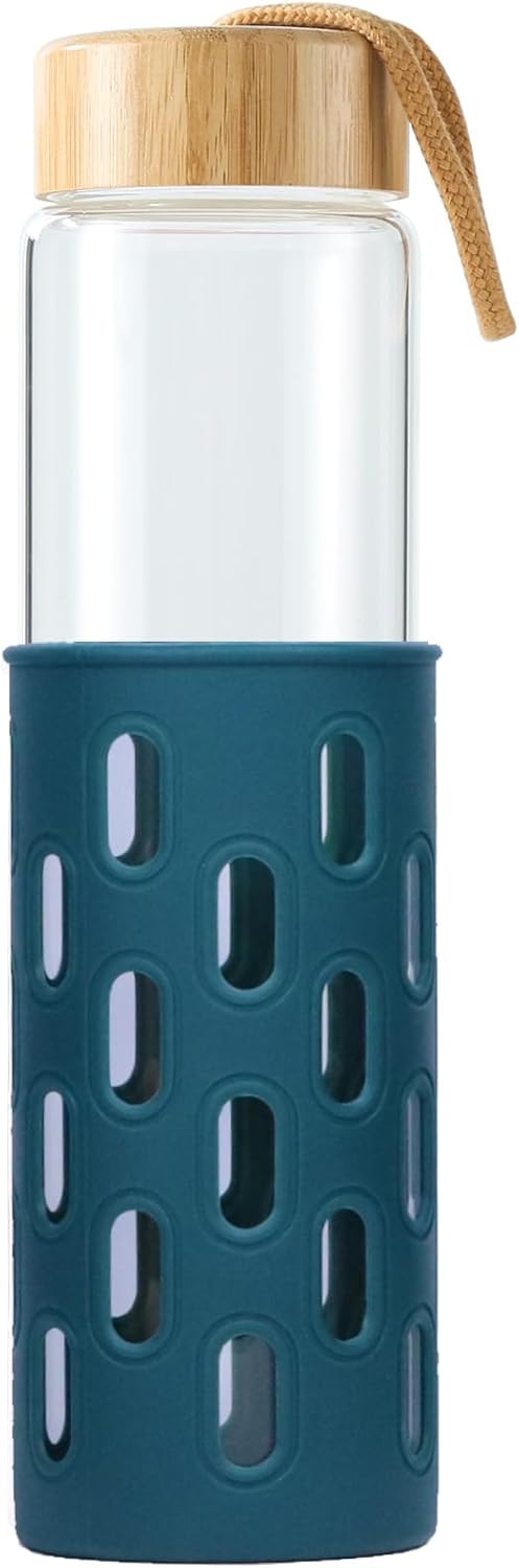 Botellas de agua de vidrio de 32 onzas de borosilicato natural de boca ancha reutilizable con funda de silicona, lindas botellas de agua para