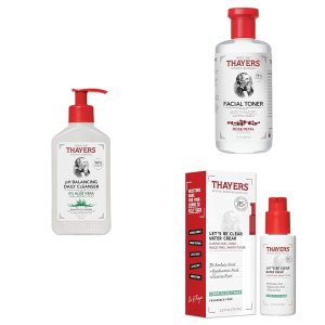 THAYERS Limpiador de pH, 8 onzas líquidas + tónico facial de pétalos de rosa con fórmula de aloe vera, 12 onzas líquidas + crema facial THAYERS THAYERS Limpiador de pH, 8 onzas líquidas + tónico facial de pétalos de rosa con fórmula de aloe vera, 12 onzas líquidas + crema facial THAYERS