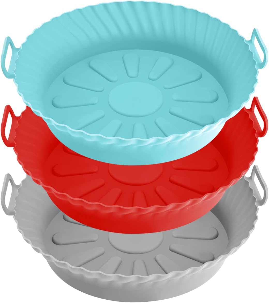 Paquete de 3 forros de silicona para freidora de aire de 8.6 pulgadas, reutilizables, cesta de silicona para freidora de aire, resistente al calor,