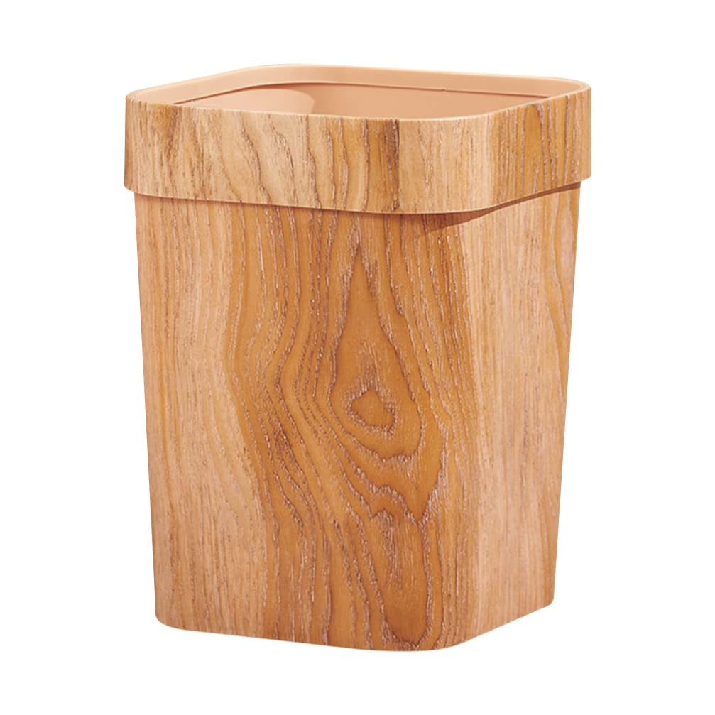 Zerodeko Cesta de basura de madera con tapa, contenedor de basura cuadrado rústico para baño, dormitorio, papelera, papelera, 12 litros, grano de
