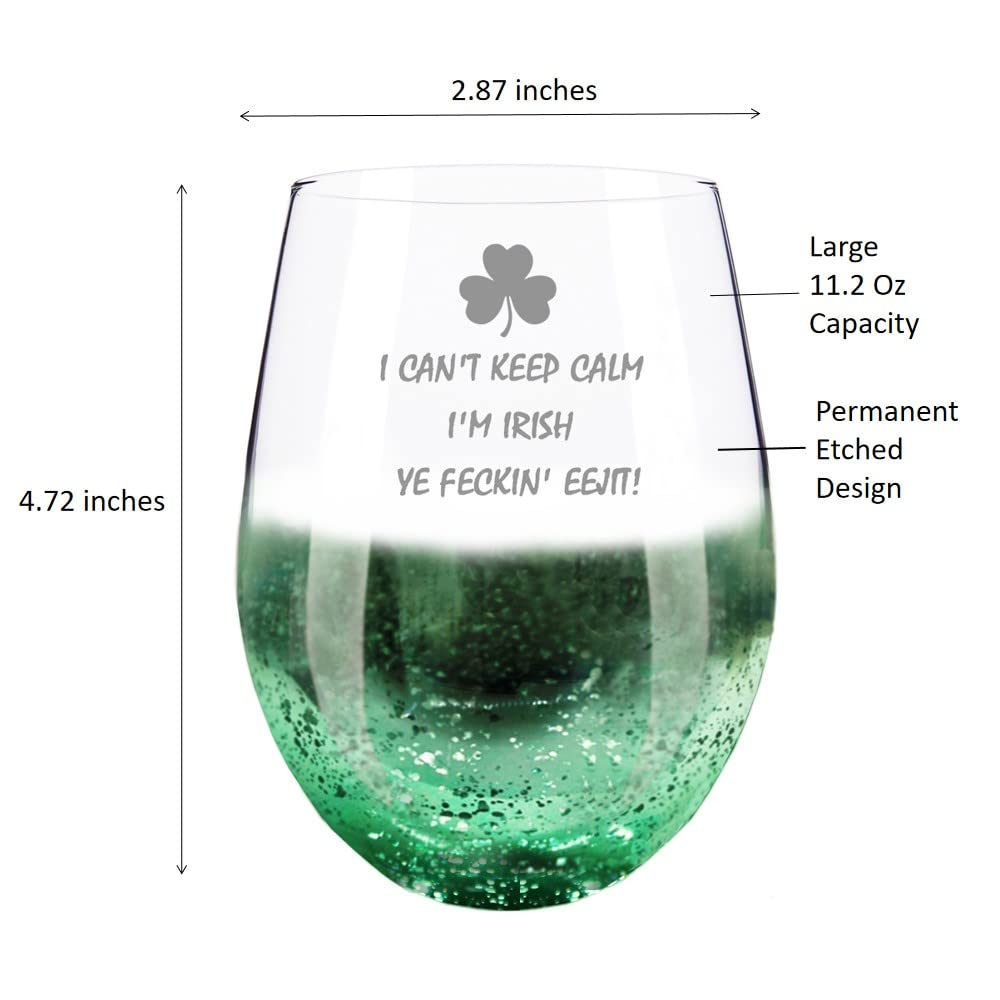 St. Patrick’s Day Gift, I’M IRISH, Green Engraved Stemless Green Wine Glass