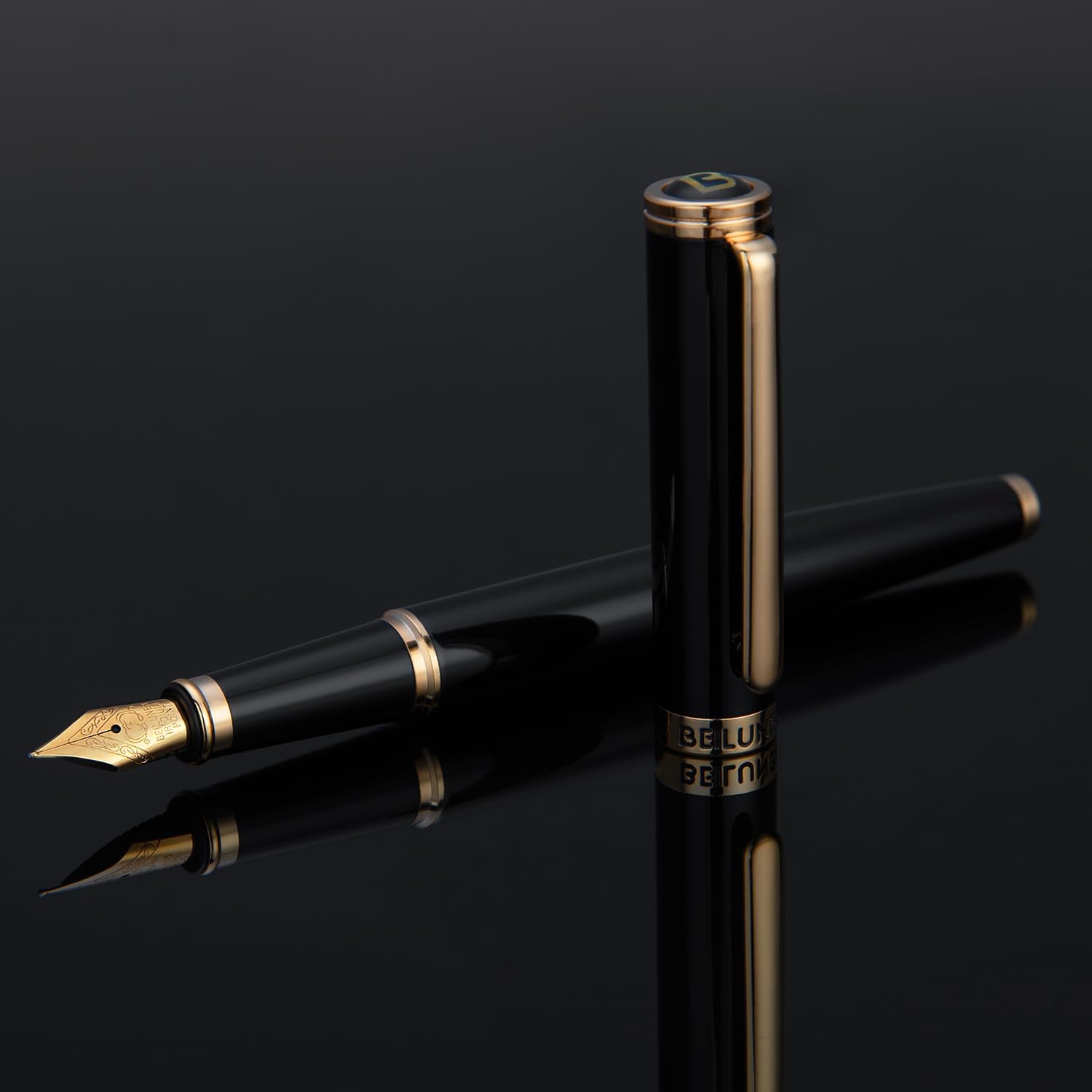 Pluma estilográfica de lujo lacada con piano, borde de oro de 24 quilates, punta fina, convertidor de tinta Schneider de Alemania y 6 cartuchos de