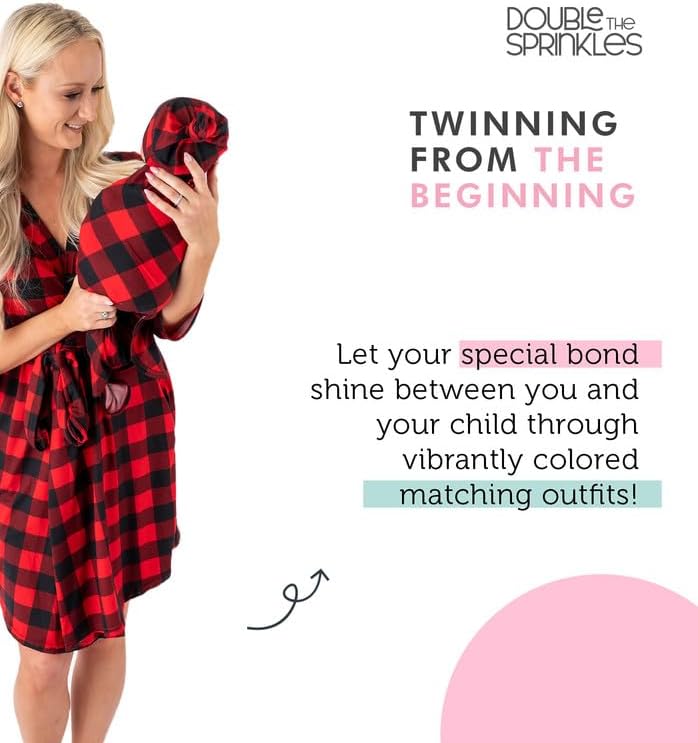 Conjunto de bata y manta de maternidad, trajes de mamá y bebé a juego, bata de hospital, manta y sombrero., Rojo Plaid