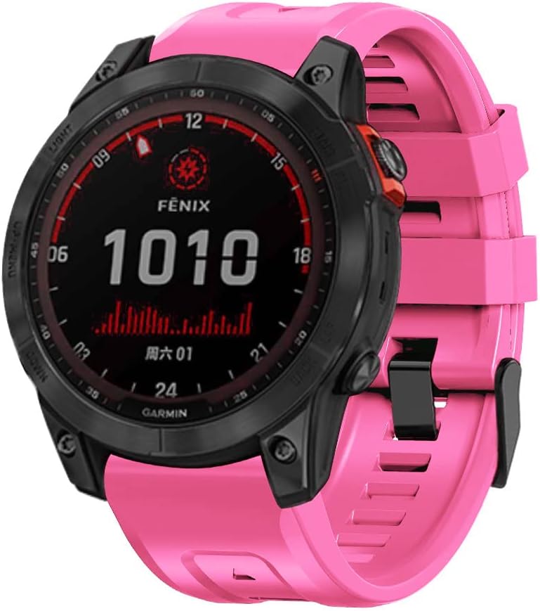 Correa de silicona compatible con Garmin Fenix 7X7X Pro6X6X Pro5X5X Plus33 HR, 1.024 in, ajuste rápido, pulsera de silicona suave, correa de