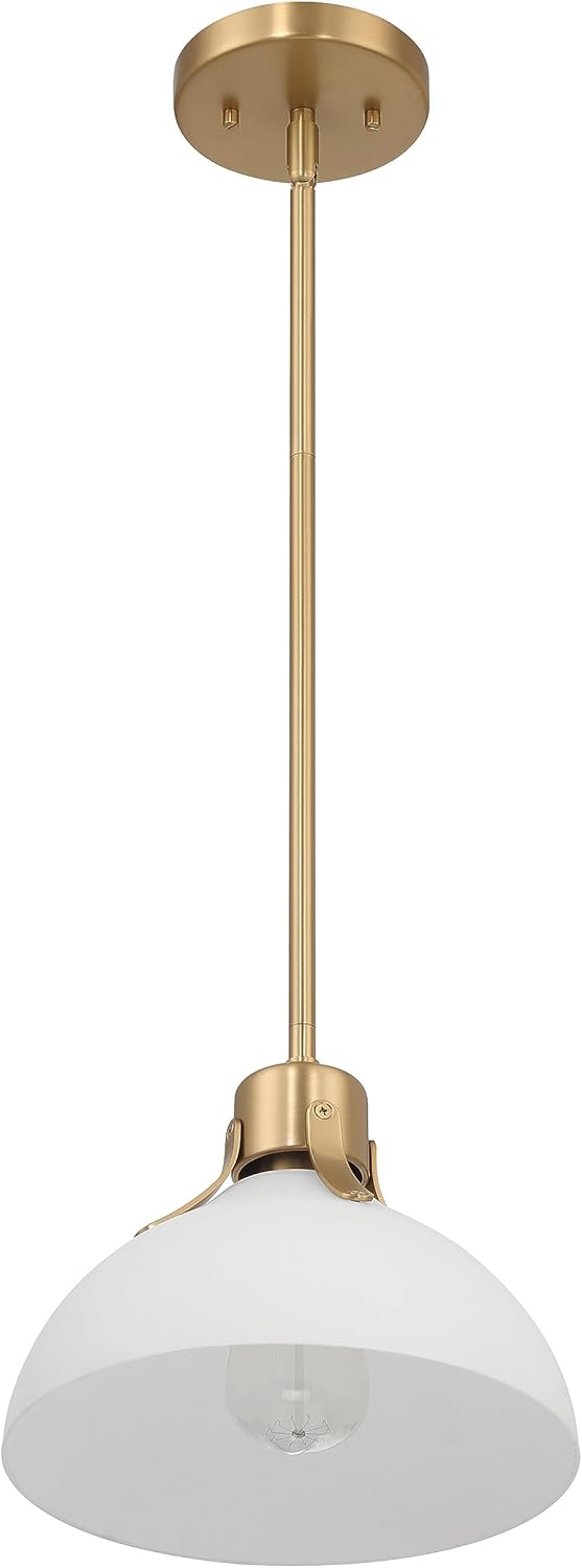 Robert Stevenson Lighting Delano – Lámpara de techo industrial de metal y vidrio grabado, dorado y blanco