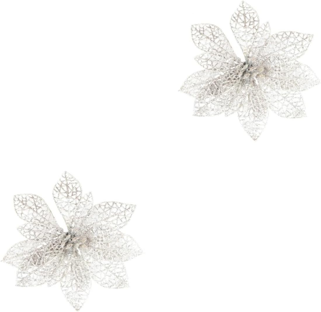 BESTOYARD 20 Pcs Glitter Poinsettia Flowers Glitter Christmas Flowers Christmas Wreath Stems Artificial Poinsettia Flowers Artificial Christmas