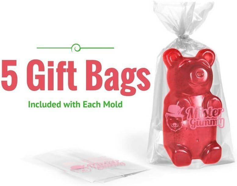 Molde de oso gigante para gomitas, silicona de alta calidad + 2 recetas y 5 bolsas de regalo incluidas  Haz grandes golosinas de oso (gomitas,