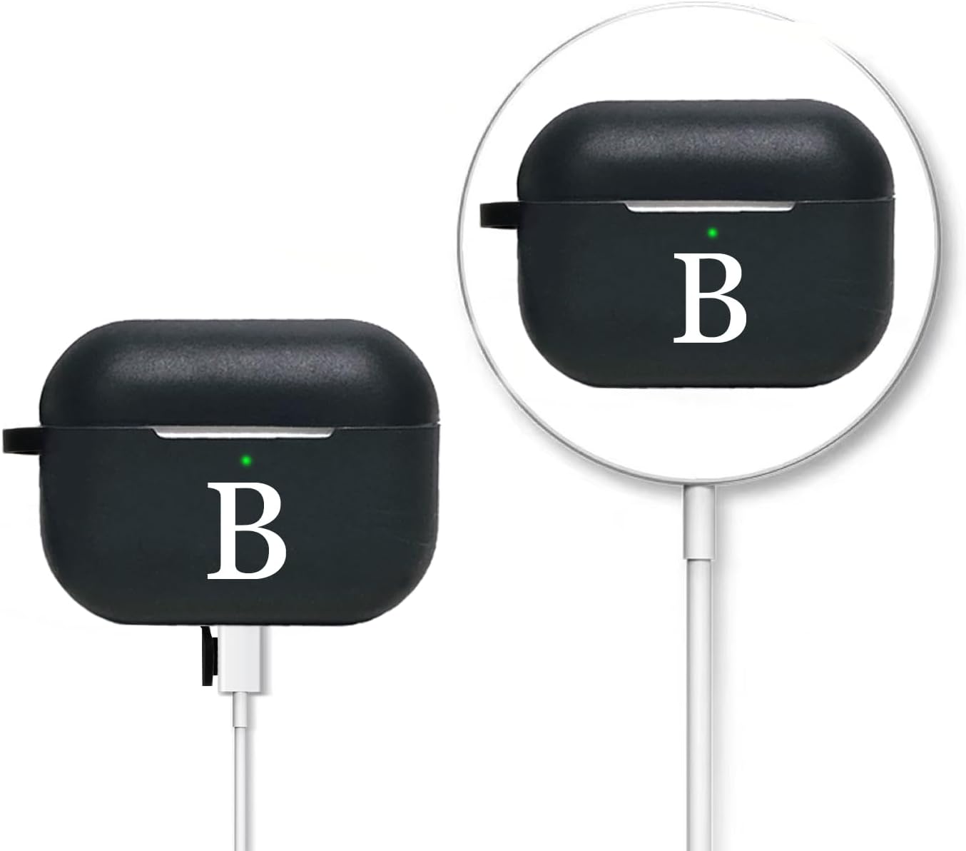 LFWUEYAM Funda compatible con Airpods Pro de 21 generación 20222019, funda protectora de silicona suave con llavero y correas antipérdida, inicial