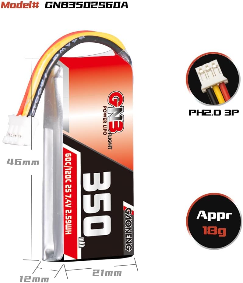 GAONENG 2 unids GNB LiPo Batería 2S 350mAh 7.4V 60C PH2.0 3PIN LiPo Batería para RC Car 128 128 4WD Drift onload descarga K969 K989 wltoys cepillado