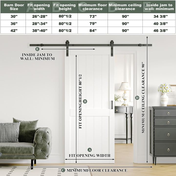 ARK DESIGN Puerta corredera de granero de 36 x 84 pulgadas con kit de herrajes para puerta corredera de 6.6 pies, agujeros preperforados de fácil